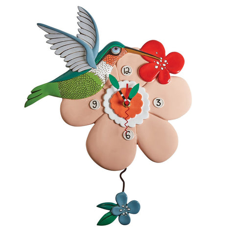 Clock Wall Bird Hummingbird Flower Funky Retro