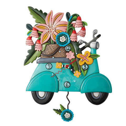 Clock Scooter Scoot-In Flower Wall Funky Retro