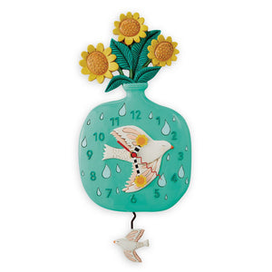 Clock Peace Sunshine Sunflower Bird Wall Funky Retro