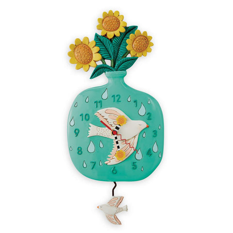 Clock Peace Sunshine Sunflower Bird Wall Funky Retro
